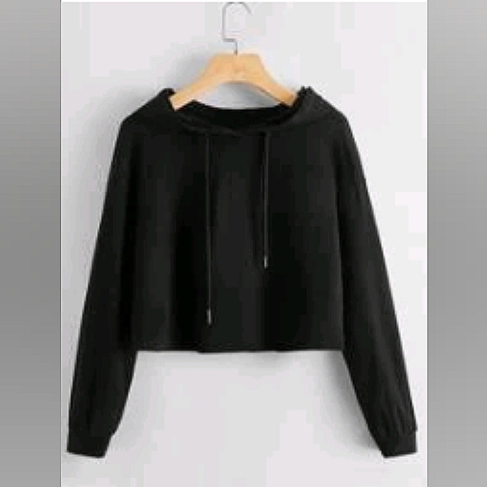 Shein Black Drop Shoulder Crop Hoodie